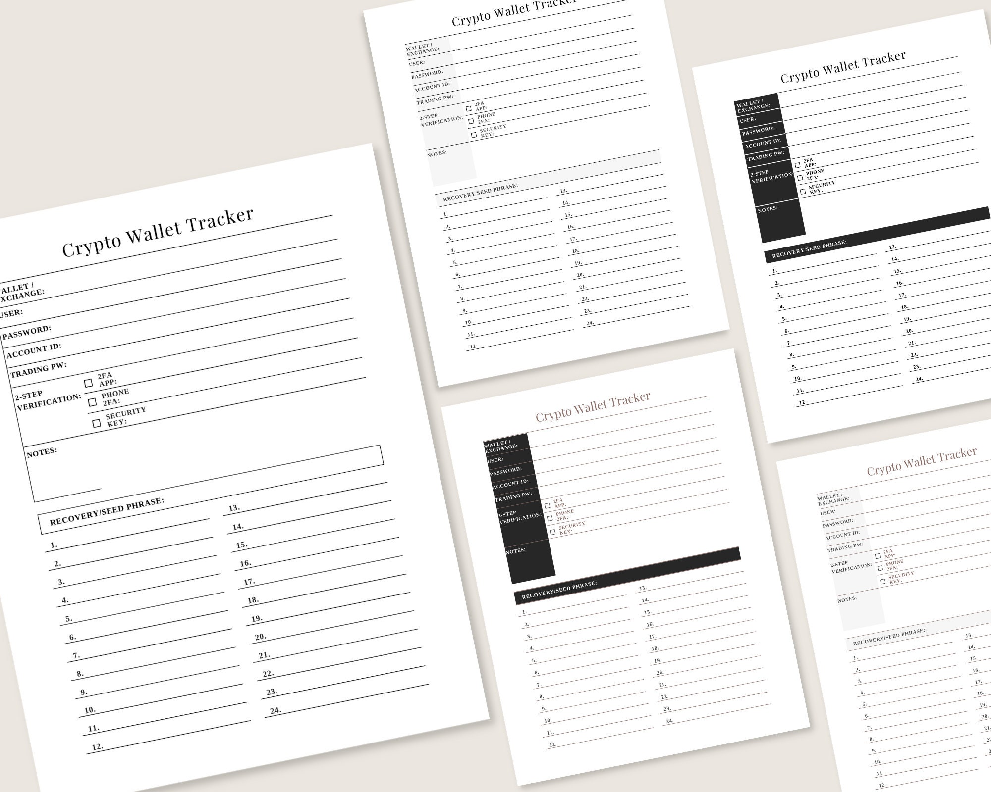Crypto Wallet Tracker | Printable Seed Phrase Tracker | Cryptocurrency  Exchange Tracker | NFT Wallet Tracker | Digital Download - Etsy
