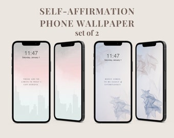 Self-Affirmation Phone Wallpaper Set of 2 | Wealth Affirmation Phone Wallpaper Backgrounds | Phone Wallpaper Quotes | Digital Download