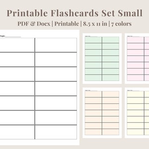 Printable Flash Cards | Editable Flash Cards | 7 Blank Flashcards per Page | PDF Printable Cards | Editable Word Docx | Instant Download