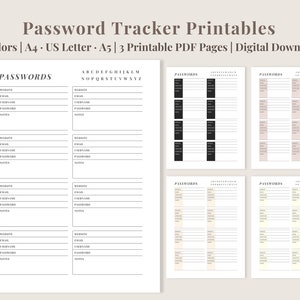 Printable Password Tracker | Password Log | Password Keeper Insert | 9 Colors | Printable Password List | PDF Digital Download