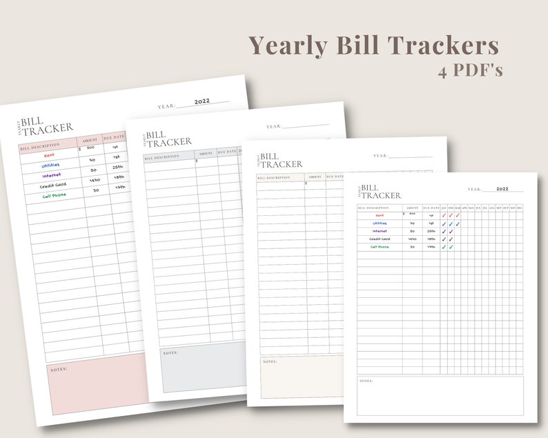 Bill Tracker Payment Planner Printable | Monthly Quarterly Yearly Bill ...