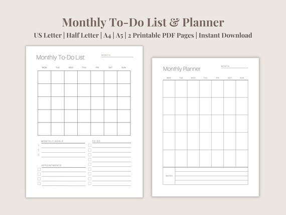 Monthly Planner Printable Monthly To-do List to Do List - Etsy
