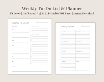 Weekly To-Do List | Weekly Planner Printable | Weekly Schedule Planner & To Do List | Planner Inserts | PDF Printable | Instant Download