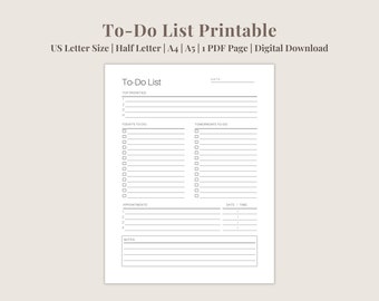 To-Do List Printable | Daily Planner | Productivity Planner | Work From Home Planner | To-Do List Planner Inserts | PDF Instant Download