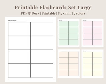 Printable Flashcards | Editable Flashcards | 4 Blank Flashcards per Page | 7 Colors | PDF Printable | Editable Word Doc | Digital Download