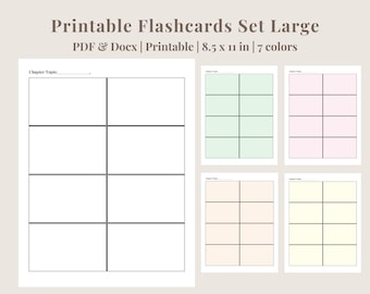 Printable Flashcards | Editable Flashcards | 4 Blank Flashcards per Page | 7 Colors | PDF Printable | Editable Word Doc | Digital Download