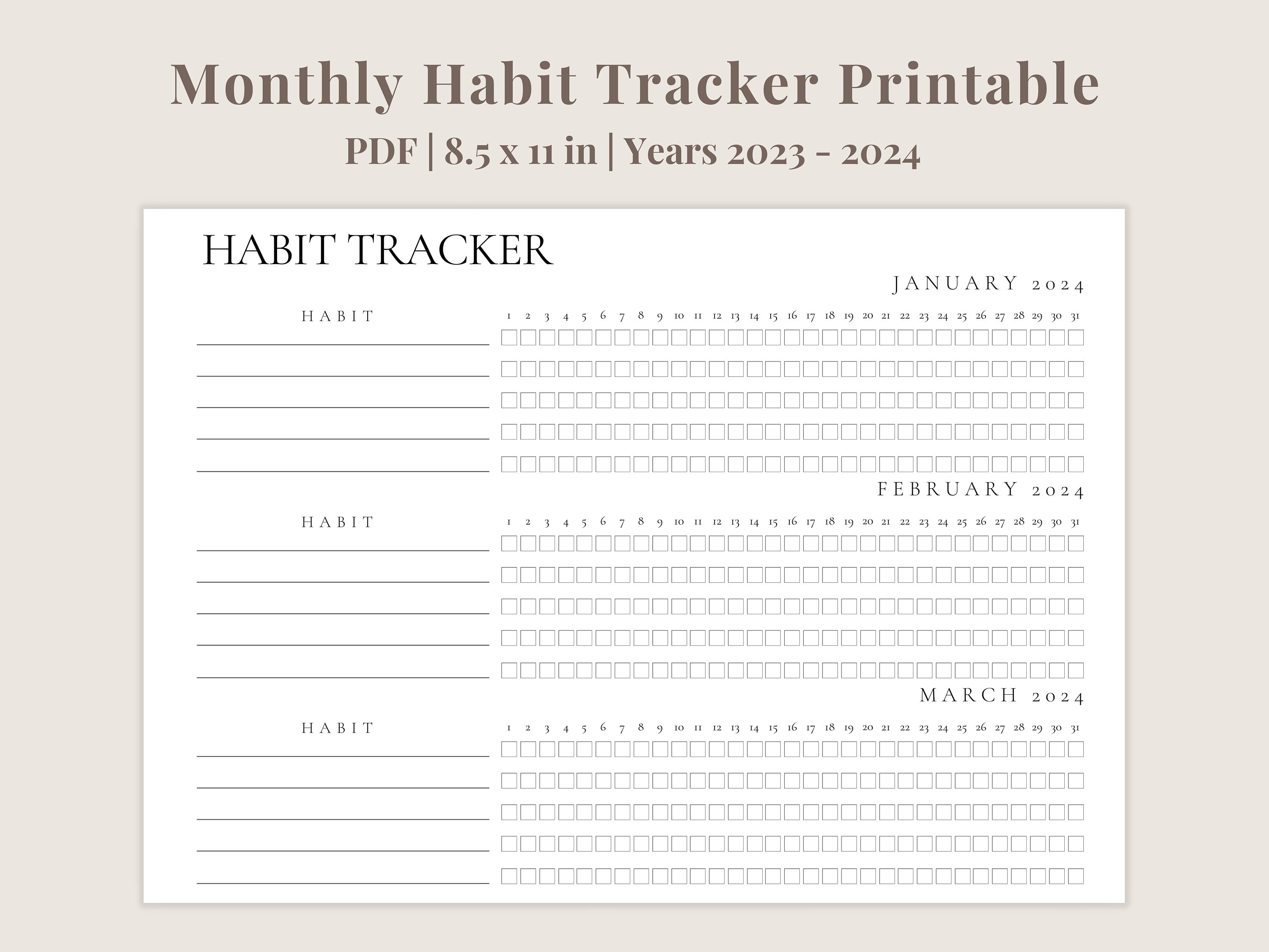 Beginner Habit Tracker Printable PDF Landscape | Goal Tracker Template | Routine Tracker | 30 Day Habit Challenge | Digital Download