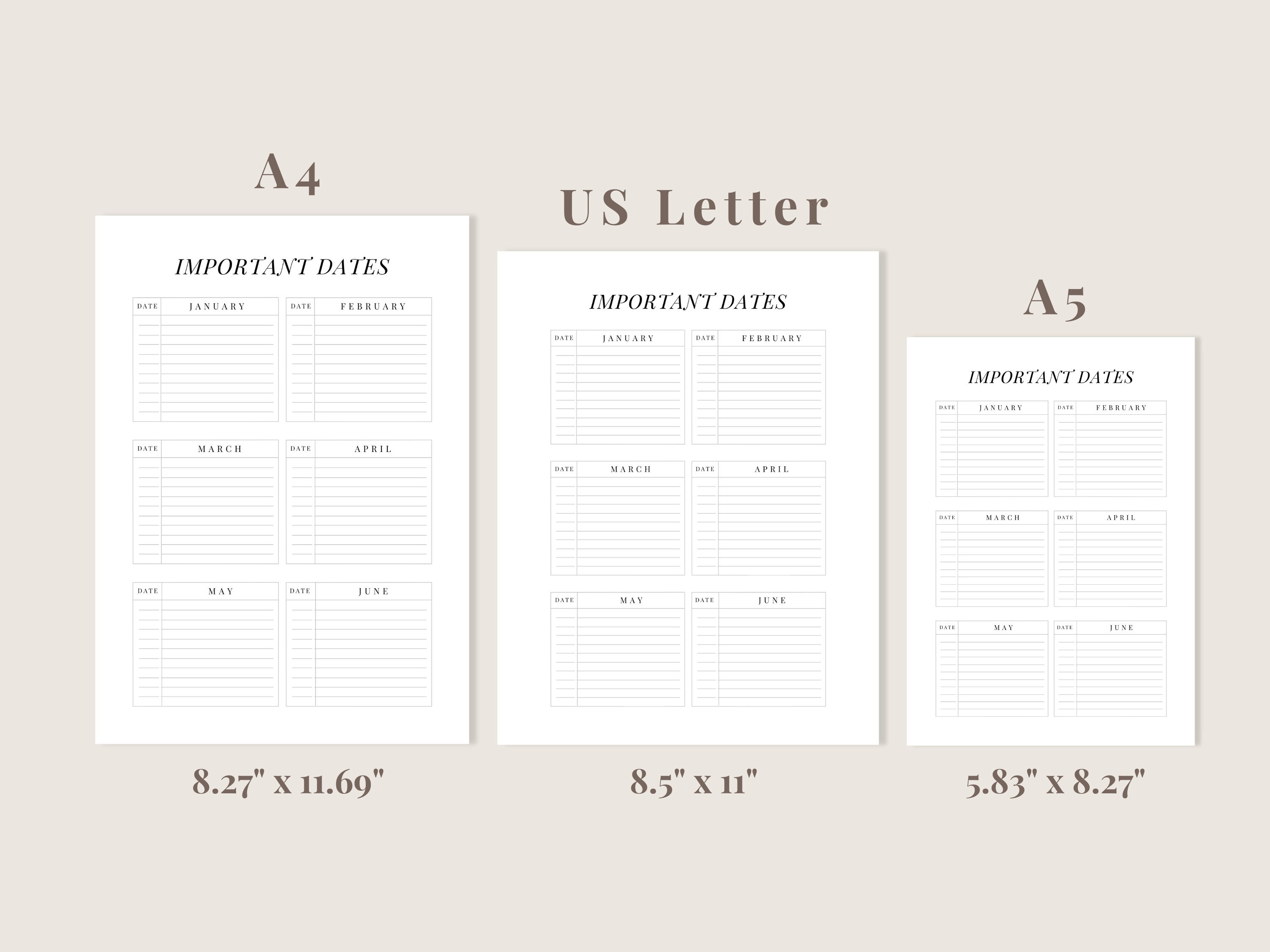 Important Dates Printable | Yearly Planner | Birthdays, Anniversaries ...