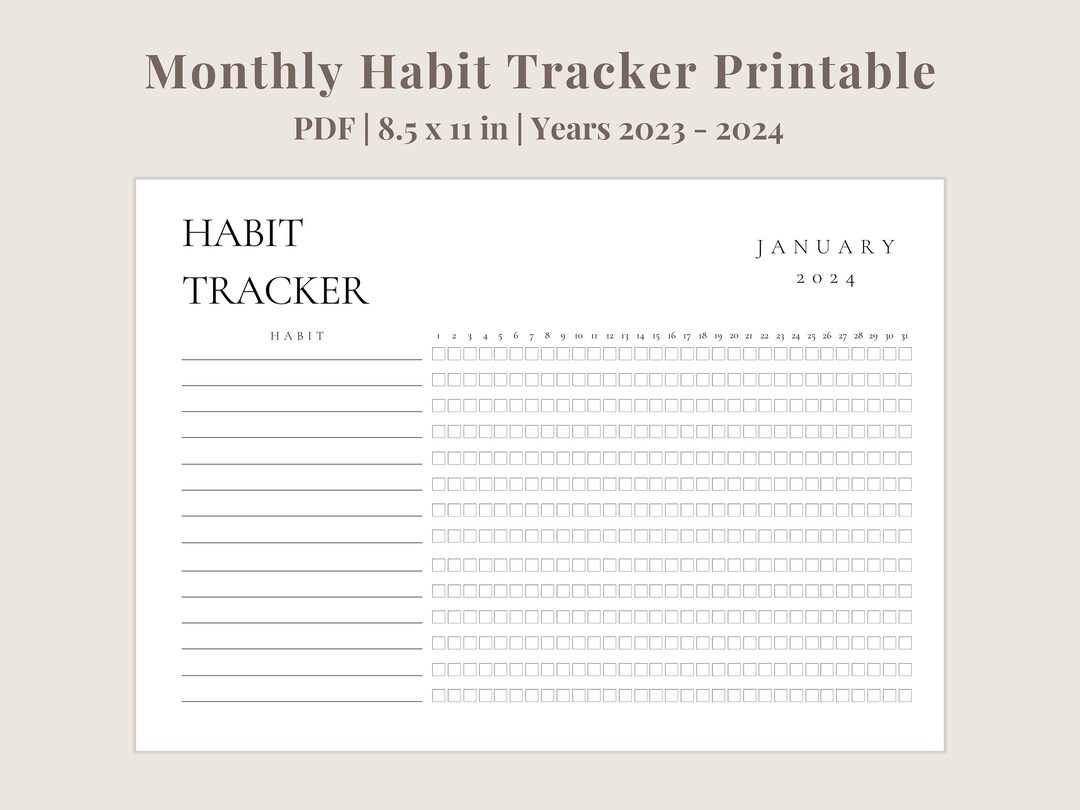 Monthly Habit Tracker Printable PDF Landscape | Goal Tracker | Routine ...