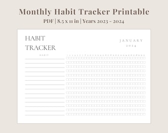 Monthly Habit Tracker Printable PDF Landscape | Goal Tracker | Routine Tracker | 30 Day Habit Challenge | Digital Download Habit Tracker