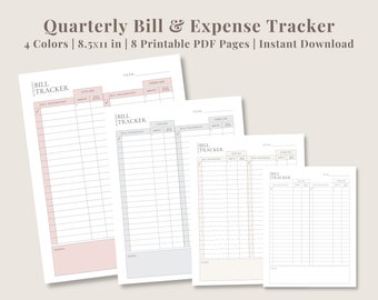 Quarterly Bill Tracker | Bill Payment Tracker | Quarterly Bill Organizer | Finance Planner | PDF Printable | Digital Download