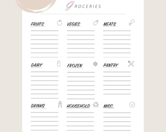 Printable Grocery List | Digital Download Grocery Store List