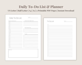 Daily To Do List Planner Printable | Productivity Planner | Daily Planner Printable | Planner Inserts | PDF Printable | Digital Download