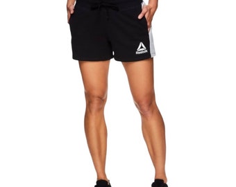 Reebok womens journey color black french Terry shorts with pockets  LARGE