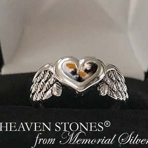 ANGEL WINGS HEART Pet Cremation Ashes Ring Rhodium Plated 925 Sterling Pet Memorial Ring Angel Wings Pet Cremation Jewelry Pet Bereavement