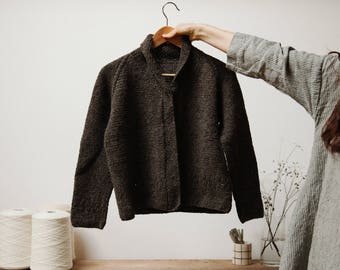 Cardigan Bleu Rétro Goodwood Col Tricoté Main Taille 14 – Occasion Très Bon état