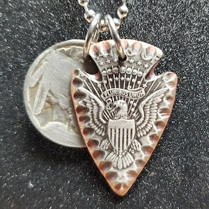 Handcrafted arrowhead pendant with Buffalo Nickel accent