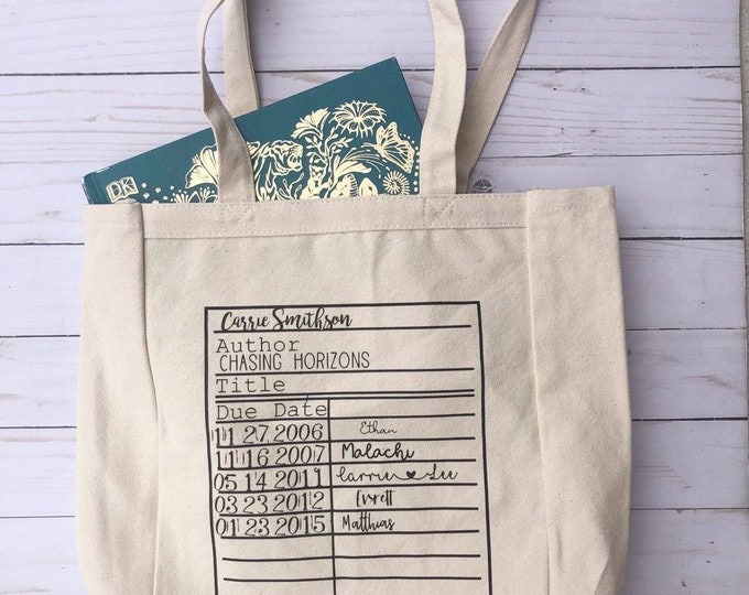 Library Book bag, book nerd gift, Library bag tote, library card personalized tote bag, custom library or book bag, gift for book lover