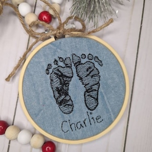 Footprint handprint memory keepsake Kids Custom Ornament Children&#39;s Custom Embroidery ornament. t, Custom Ornaments