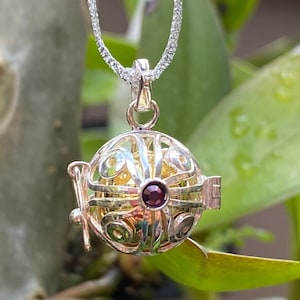 Silver Harmony Ball Necklace | Removable Bola & Gemstone | Angel Caller | Pregnancy Gift for Mom