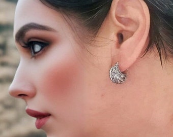 Bali Silver Hoop earrings with ornate design, huggie hoop earrings silver, teacher appreciation gift