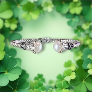 Sterling Silver Pearl Cuff Bracelet - keepsake Silver Bracelet - White Pearl Jewelry Gift for Women - Elegant Wrist Cuff