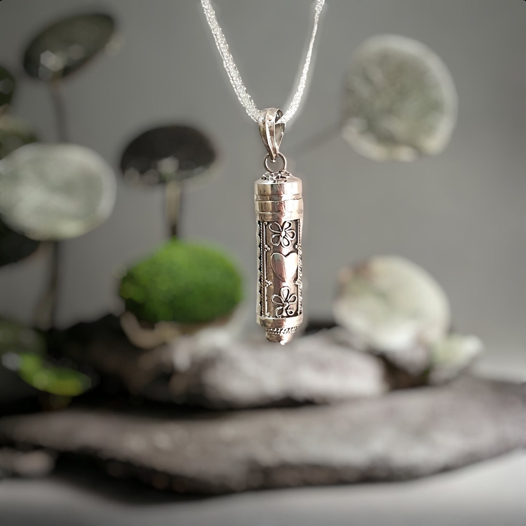 Sterling Silver Vial Pendant With Sparkly Gemstone, Vintagestyle
