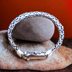 Unique Sterling Silver Foxtail Chain Bracelet for Men Women, Chunky Bali Silver Byzantine Chain Bracelet Gift for Dad, Husband, Boyfriend