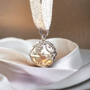 Silver Angel Caller Harmony Ball Pendant, pregnancy ball with Soft Chiming Sound, baby shower pregnancy gift for wife Mom-to-Be