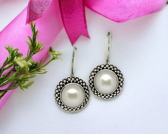 Sterling Silver Bali Dangle Earrings with Mabe Pearl | Unique Gift for Loved Ones