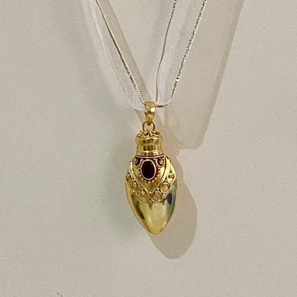 Gold vermeil locket pendant,  prayer box keepsake jewelry gift to mother dad wife