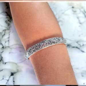 Intricate sterling Silver Cuff Bracelet | Handmade ornate Open Bangle | Unique keepsake Gift