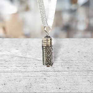 Silver Prayer BoxPendant, Vials Pendant Screw Top - Pill Box Necklace 44mm x 12mm, Hidden Trinket Necklace, remembrance gift