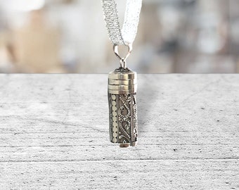 Silver Prayer BoxPendant, Vials Pendant Screw Top - Pill Box Necklace 44mm x 12mm, Hidden Trinket Necklace, remembrance gift