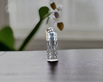 Discreet Keepsake Locket | Personalized Tube Pendant | Silver Pet Urn | Silver Capsule Pendant, Tiny silver memory urn | Wish Locket Pendant