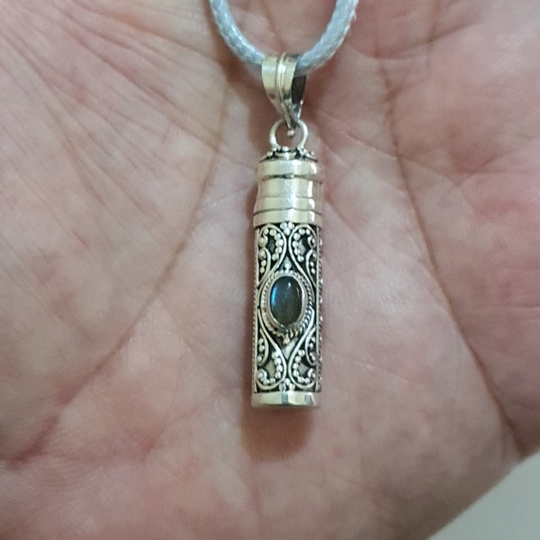 Prayer box necklace, Locket for ashes silver, cat urn necklace, cremation urn necklace cylinder vial for human ashes, secret stash pendant