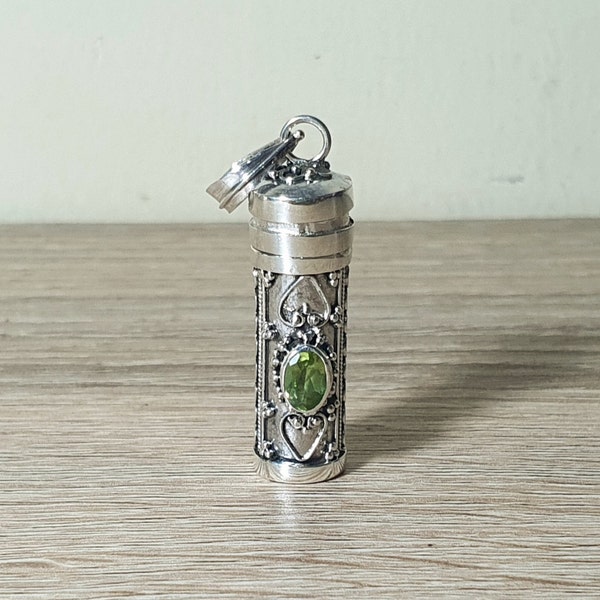 Bali Sterling Silver Prayer Box Pendant - Secret Message Locket, Keepsake Necklace, Gemstone Charm (Pick Your Stone!)