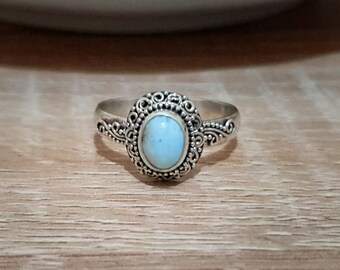 Larimar Statement Ring | Ornate Bali Silver | Large Sizes | Bohemian Gift for Her