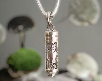 Sterling Silver Prayer box Pendant with Sparkly Gemstone, Silver Vial Charm with birthstone a unique jewelry gift for daughters