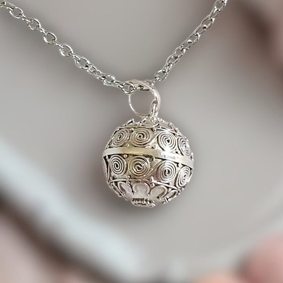 Bali Harmony Ball Angel Caller Silver Chime Ball Necklace
