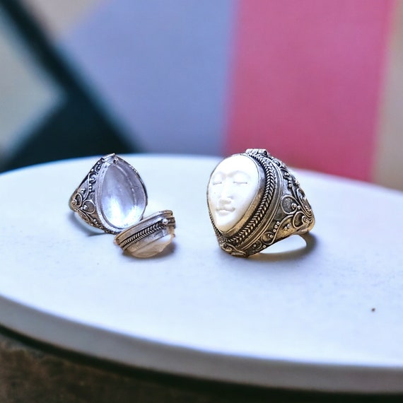 Bague a compartiment secret en argent sterling medaillon souvenir visage lunaire cendres fourrure d animal de compagnie souvenirs Cadeau de deuil unique Etsy France