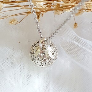Bali harmony ball, angel caller silver, chime ball necklace, mexican bola, chime pendant, breastfeeding gift for wife new mom to be