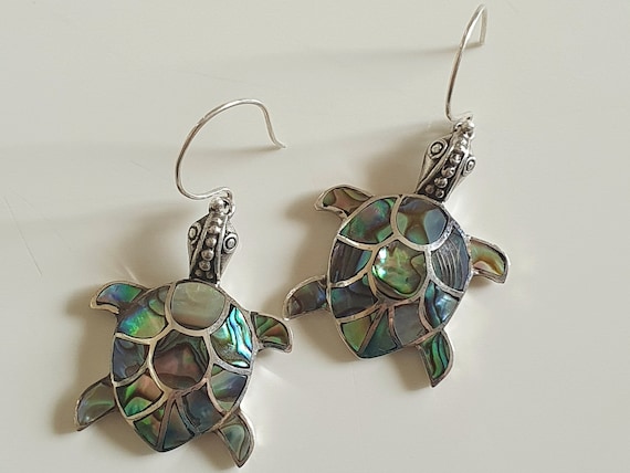 Sterling Silver Sea Turtles Abalone Earrings Sterling Silver Sea Turtles Abalone Earrings