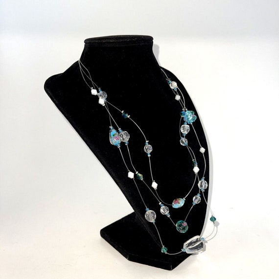 Vintage Wire Necklace Art Glass Multi Strand Floa… - image 5