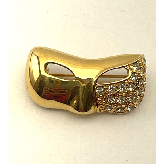 Vintage Gold Tone Rhinestone Mascaree Ball Mask B… - image 4