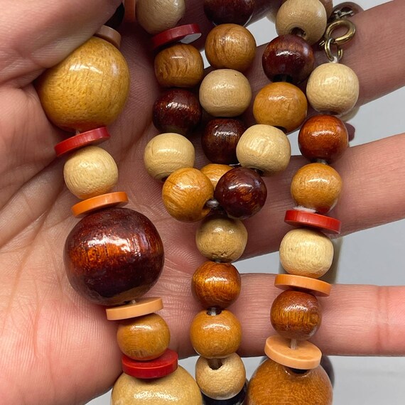 Vintage Natural Wood Beaded Wood Bead Necklace an… - image 7