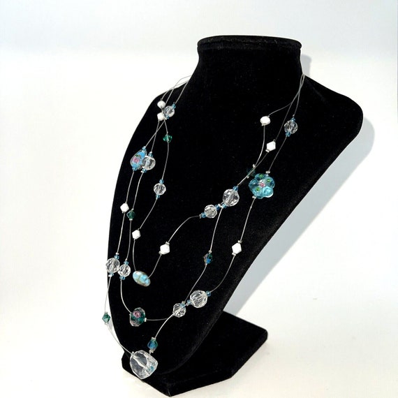 Vintage Wire Necklace Art Glass Multi Strand Floa… - image 7