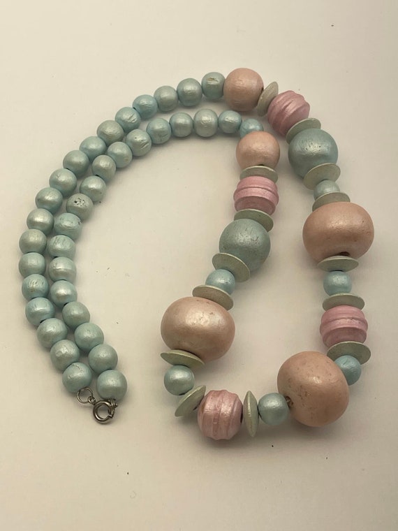 Vintage Pastel Colored Dyed Wooden Beaded Bead Ne… - image 10