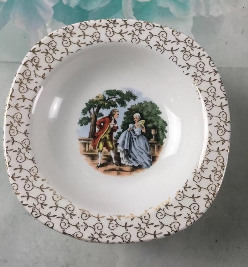 Set of 4 Taylor Smith Taylor Dessert Fruit Bowls Square Gold Trim Pilgrims