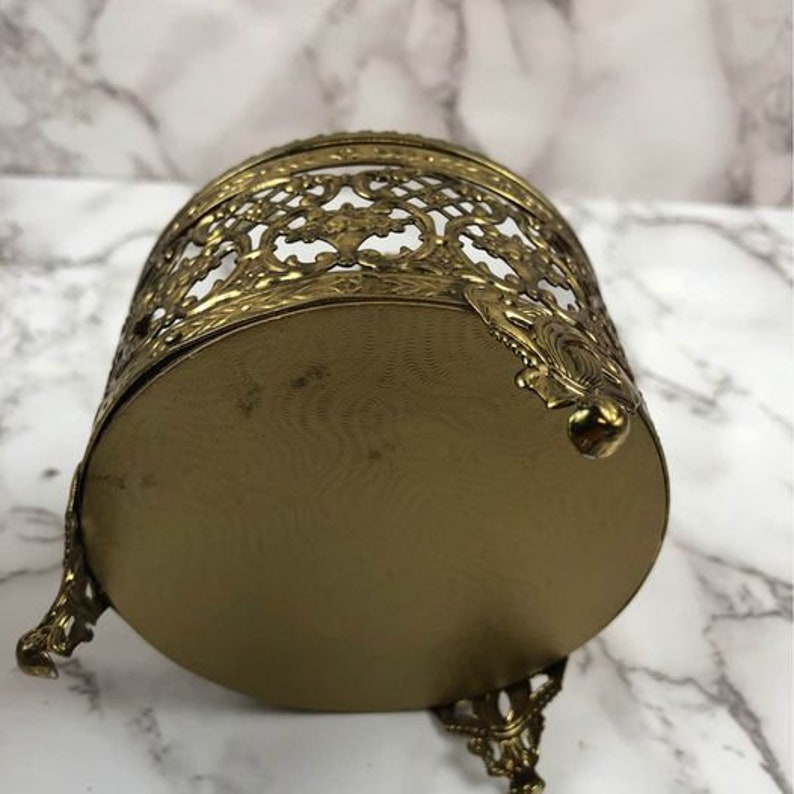 Vintage Gold Tone Metal Trinket Butterfly Glass Top Approx 4 inches tall and wide